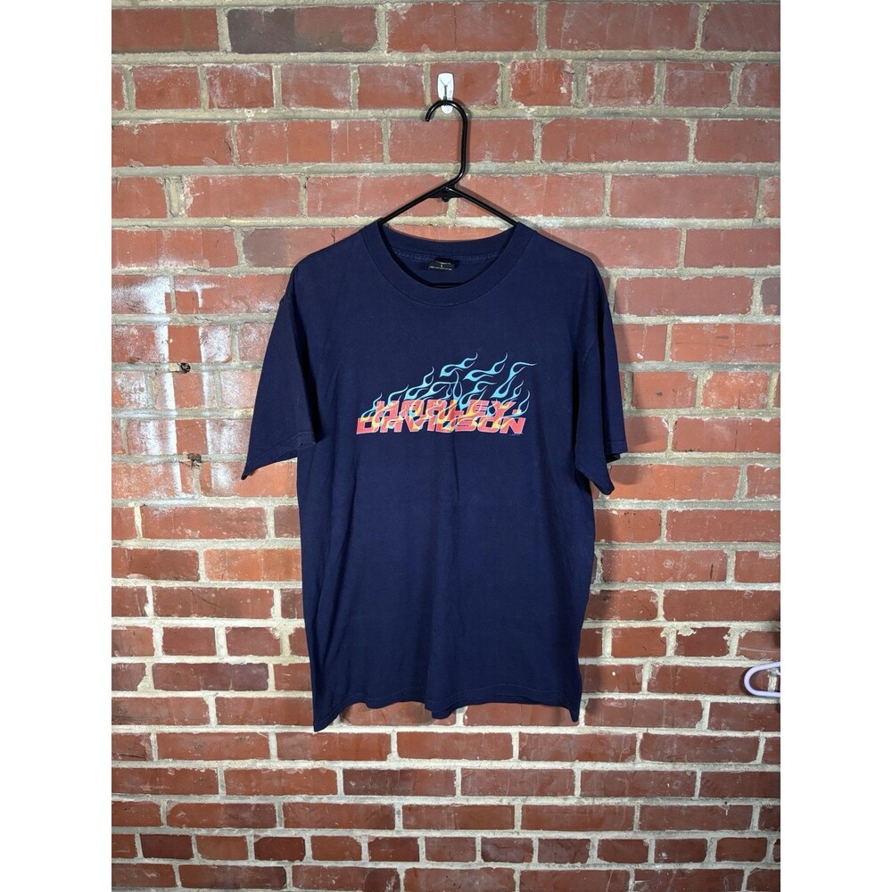 Vintage Y2k Harley Davidson Blue Flames Shirt Irvine CA Orange County Adult L